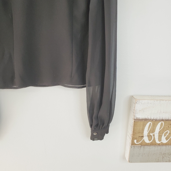 LPA Black Square Neck Puff Sheer LS Sleeve Blouse M - Picture 14 of 15